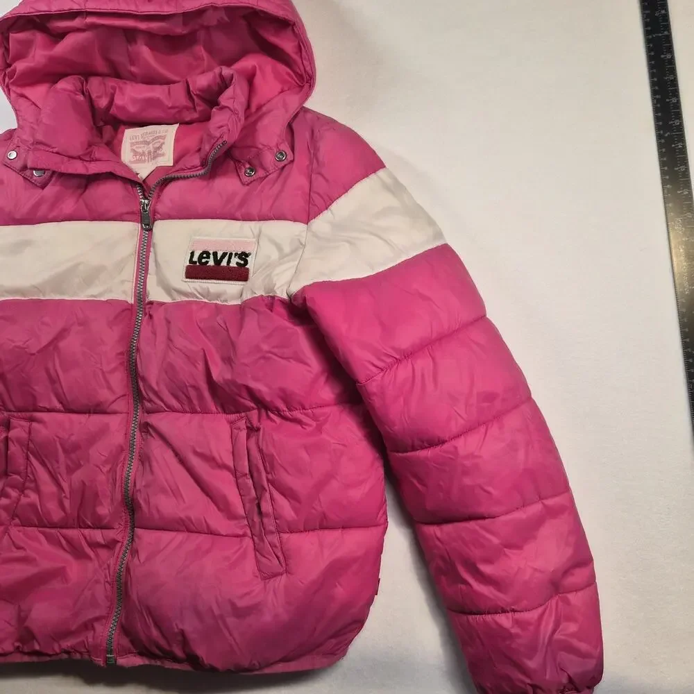 Levi’s Pink Puffer Jacket Hooded Girls 13-15 Size XL